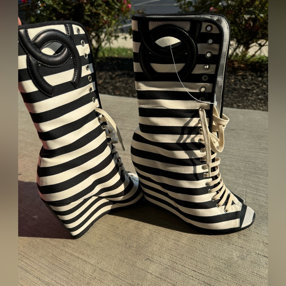 Chanel peep toe wedge